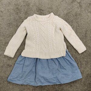 Gap Girl's Sweater Dress in Ivory Size 3T Cable Knit 100% Cotton Shirt Skirt